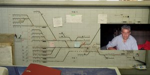 Πίνακας σταθμαρχείου και δεξιά ο μοιραίος σταθμάρχης 