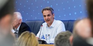 Ο Κυριάκος Μητσοτάκης στην παρουσίαση του αναπτυξιακού προγράμματος για το Βόρειο Αιγαίο / Φωτογραφία: EUROKINISSI