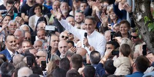 Ο Κυριάκος Μητσοτάκης σε προεκλογική ομιλία