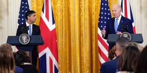 Τζο Μπάιντεν και Ρίσι Σούνακ στη συνέντευξη Τύπου στο Λευκό Οίκο / Φωτογραφία: AP Photos