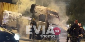 Φορτηγό «λαμπάδιασε» στη μέση του δρόμου στην Εύβοια