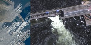 Δορυφορική φωτογραφία από τις καταστροφές στο φράγμα της Χερσώνας στην Ουκρανία