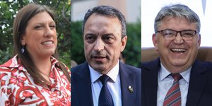 Ζωή Κωνσταντοπούλου (Πλεύση), Βασίλης Στίγκας (Σπαρτιάτες), Δημήτρης Νατσιός (ΝΙΚΗ)