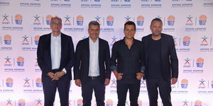 Βαγγέλης Λιόλιος, Πρόεδρος  ΕΟΚ, Οδυσσέας Χριστοφόρου,  Αναπληρωτής Διευθύνων Σύμβουλος του ΟΠΑΠ, Δημήτρης Ιτούδης, προπονητής της Εθνικής Ομάδας Μπάσκετ, Γιάννης Ρόκκας, Chief Marketing Officer του ΟΠΑΠ