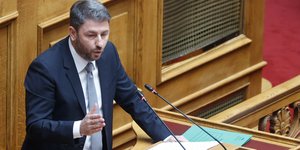 Ο πρόεδρος του ΠΑΣΟΚ, Νίκος Ανδρουλάκης, στη Βουλή