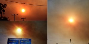 Ο καπνός από την πυρκαγιά στο Δερβενάκι Αιγίου Αχαϊας έκρυψε τον ήλιο στην... Αργολίδα