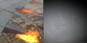 Η στιγμή που ο δεξιός κινητήρας αεροσκάφους της Southwest Airlines τυλίγεται στις φλόγες