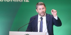 Ο πρόεδρος του ΠΑΣΟΚ, Νίκος Ανδρουλάκης κατά την ομιλία του στο πλαίσιο της παρουσίας του στην 87η ΔΕΘ