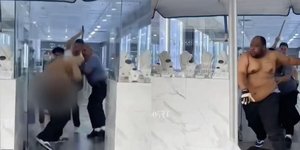 H στιγμή που οι υπάλληλοι ξυλοφορτώνουν τον επίδοξο ληστή κοσμηματοπωλείου στην Καλιφόρνια