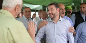 Ο Νίκος Ανδρουλάκης κατά την περιοδεία του στη Καβάλα