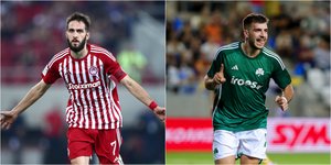 Ο Κώστας Φορτούνης του Ολυμπιακού και ο Φώτης Ιωαννίδης του Παναθηναϊκού