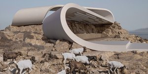 Βίλα Ribbon Μύκονος κατσίκες βράχος άγονη γη