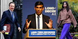 Από αριστερά, ο Ντέιβιντ Κάμερον, ο Ρίσι Σούνακ και η Σουέλα Μπρέιβερμαν