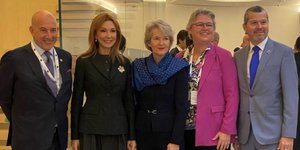 Emanuele Grimaldi-πρόεδρος ICS, Μελίνα Τραυλού-πρόεδρος Ένωσης Ελλήνων Εφοπλιστών, Dr. Gaby Bornheim- Πρόεδρος Ένωσης Γερμανών Εφοπλιστών, Karin Orsel-πρόεδρος Ένωσης Ευρωπαϊκών Εφοπλιστικών Ενώσεων Arsenio D. Velasco -Γ.Γ. IMO