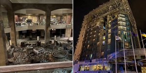 Το ξενοδοχείο Kharkiv Palace στο κέντρο του Χαρκόβου μετά την επίθεση