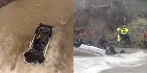 Η στιγμή της διάσωσης της γυναίκας από τα νερά ορμητικού χειμάρρου στην Καλιφόρνια