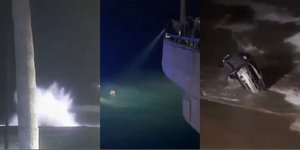 Στιγμιότυπα από τη βουτιά του αυτοκινήτου στη θάλασσα από προβλήτα του Λος Άντζελες