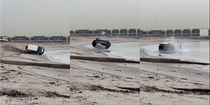 H στιγμή που το αυτοκίνητο κάνει τούμπες και ο οδηγός εκτινάσσεται σε παραλία στο Κουβέιτ