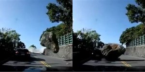 H στιγμή που ο βράχος χτυπά αυτοκίνητο στην Ταϊβάν την ώρα του σεισμού