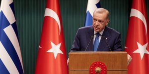 Ο Ταγίπ Ερντογάν στις δηλώσεις με τον Κυριάκο Μητσοτάκη από την Άγκυρα