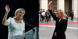 H επικεφαλής της γαλλικής ακροδεξιάς, Μαρίν Λεπέν και η Ιταλίδα πρωθυπουργός Τζόρτζια Μελόνι