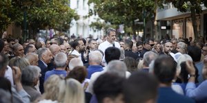 Ο Κυριάκος Μητσοτάκης σε ομιλία στον Πύργο Ηλείας