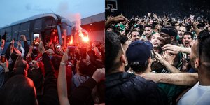 Πανηγυρισμοί φίλων του Ολυμπιακού και του Παναθηναϊκού