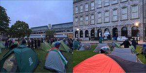 Ο καταυλισμός που έστησαν φιλοπαλαιστίνιοι διαδηλωτές στο κολλέγιο Τρίνιτι του Δουβλίνου