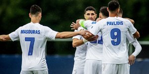 Πανηγυρισμοί των παικτών της Εθνικής στη νίκη επί της Μάλτας