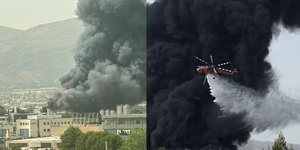 Φωτιά σε εργοστάσιο στην Κάτω Κηφισιά, ρίψεις νερού από ελικόπτερο