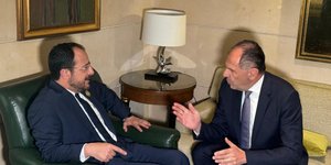 Ο υπουργός Εξωτερικών Γιώργος Γεραπετρίτης με τον πρόεδρο της Κυπριακής Δημοκρατίας Δημοκρατίας Νίκο Χριστοδουλίδη