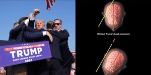 O Ρεπουμπλικανός προεδρικός υποψήφιος Ντόναλντ Τραμπ και διάγραμμα αναπαράστασης με την πραγματική και την πιθανή πορεία της σφαίρας