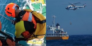 Η στιγμή που ελικόπτερο της ιαπωνικής ακτοφυλακής παραλαμβάνει την Κινέζα κολυμβήτρια
