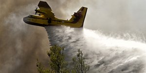 Canadair επιχειροεί σε πυρκαγιά σε δασική έκταση