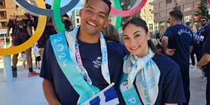 Εμμανουήλ Καραλής και Ευαγγελία Πλατανιώτη πριν την τελετή λήξης των Ολυμπιακών Αγώνων 2024