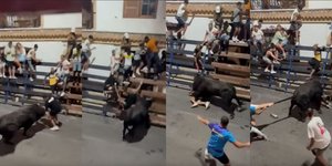 H στιγμή που ο ταύρος επιτίθεται στον τουρίστα σε ταυροδρομία στην Ισπανία