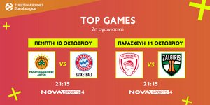 EuroLeague: Παναθηναϊκός AKTOR – Μπάγερν και Ολυμπιακός - Ζαλγκίρις στο παρκέ του Novasports!