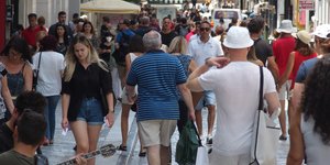 People walking on Ermou street