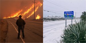 Την ώρα που μαίνεται μεγάλη φωτιά στη Καλιφόρνια, η Φλόριντα σφυροκοπάται από πρωτοφανή χιονοθύελλα