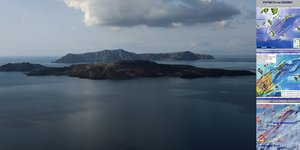 Το ηφαίστειο της Σαντορίνης -Δεξιά οι χάρτες με τα ρήγματα