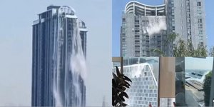 Νερά από πισίνες στην οροφή ουρανοξύστη στην Μπανγκόγκ πέφτουν σαν καταρράκτης μετά τον σεισμό