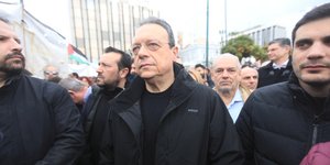 Ο πρόεδρος του ΣΥΡΙΖΑ Σωκράτης Φάμελλος στο συλλαλητήριο για τα Τέμπη