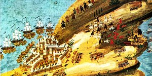 Υδατογραφία με θέμα τις μάχες της Κρήτης