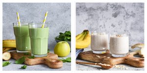 Smoothie μήλο - ακτινίδιο και smoothie μπανάνα - βρώμη/ φωτογραφία: shutterstock