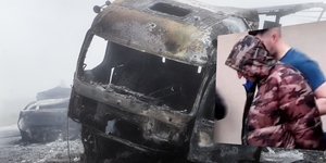 Δεξιά ο Ουκρανός οδηγός του φορτηγού που ενεπλάκη στο φοβερό τροχαίο στην Εγνατία