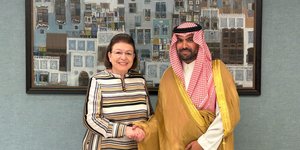 Η  Λίνα Μενδώνη με τον Υπουργό Πολιτισμού της Σ. Αραβίας