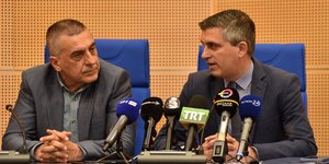 Ο υπουργός Υποδομών και Μεταφορών, Χρίστος Δήμας μαζί με τον περιφερειάρχη Θεσσαλίας, Δημήτρη Κουρέτα