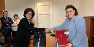 Η Υπουργός Πολιτισμού Λίνα Μενδώνη με την Υπουργό Πολιτισμού της Γαλλίας, Rachida Dati 