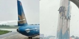 H στιγμή της σύγκρουσης του Boeing με το Airbus στο αεροδρόμιο του Ανόι στο Βιετνάμ 