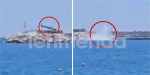 Στιγμιότυπο από την πρώση του ελικοπτέρου στην Μαρίνα Βουλιαγμένης